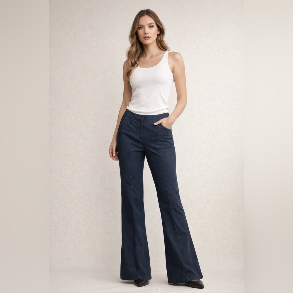 Amanda Wakeley Mid-Rise Navy Flared Pants Size 8